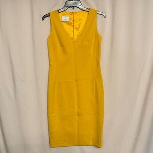 Akris Punto V-Neck Sheath Midi Dress, Size 2 Color Mustard Yellow